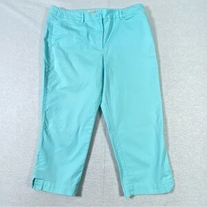 Talbots Capri Pants Womens 14 Turquoise Blue Cropped Button Hem Mid Rise Seaside